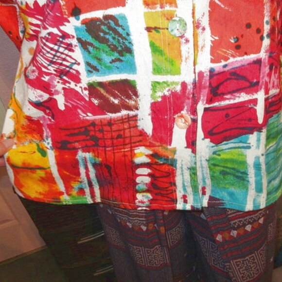 Parsley & Sage Rainbow Art To Wear Top Size XL Button Up Tunic Boho Pop Art NEW - Picture 5 of 13